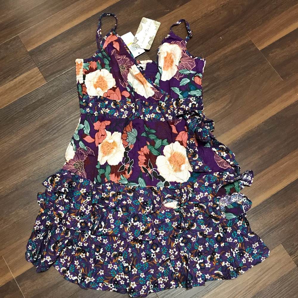Band Of The Free Margaux Purple Mixed Floral Mini Dress NWT - Picture 2 of 11